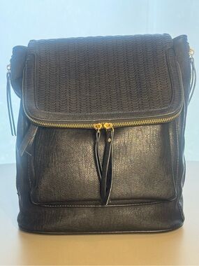 Antik Kraft Black Faux Leather Backpack Purse Gold Hardware Boho Chic